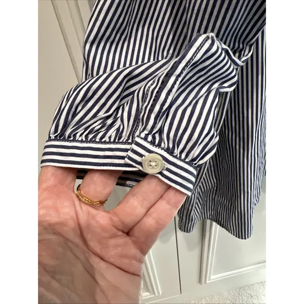 The Great. Blue & White Pinstripe Button Down Shirt Size 1 Oversized Boxy Fit - Image 3