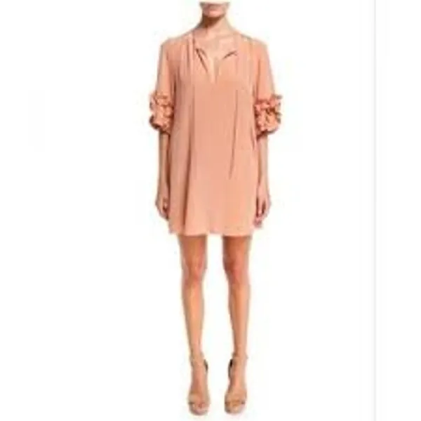 SEE by CHLOE Luxe Silk Mini Dress Dusty Nude 36 Small S LUXURY FEMININE Pockets - Image 2