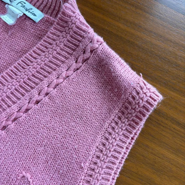 90s Vintage TC Fashion Pink Sweater Vest L Floral Embroidered Knit Coquette - Image 4