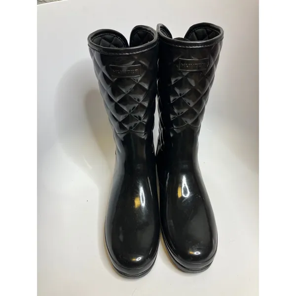 Hunter refined high gloss quilted mid calf rain‎ boots black women's size 11 - Image 4