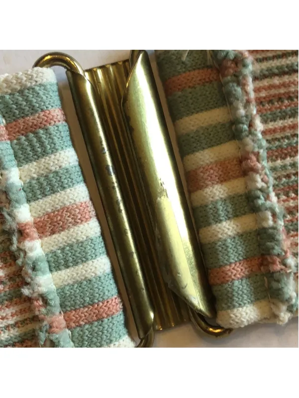 Vintage Striped Pastel Elastic Waist Belt with Gold-Tone Clasp - Image 8
