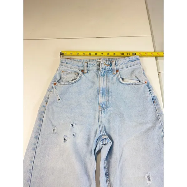 Zara High Waisted Wide Leg Distressed Jeans Light Wash‎ Blue Size 4 Distressed - Image 7