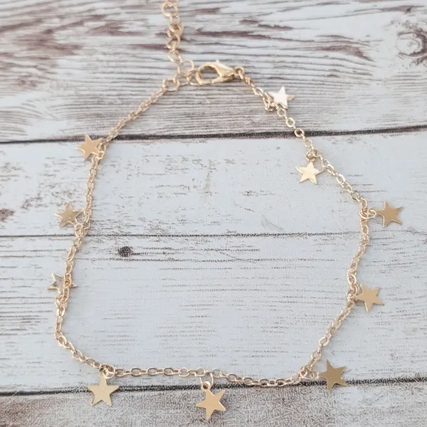 Gold Tone Anklet with Star Charms - Image 2
