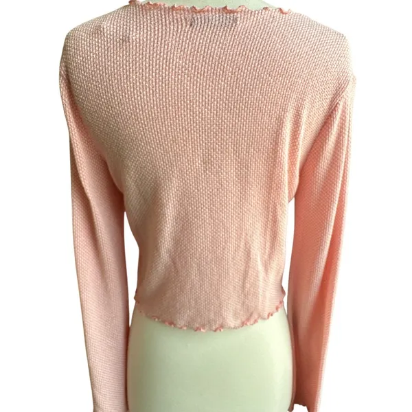 Paper Moon Pink Tie Open Front Cropped Cardigan Lrg Knit Y2K Fairy Coquette‎ 90s - Image 5