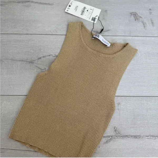 Metallic Gold Thread ZARA Top & Skirt Set - Image 2