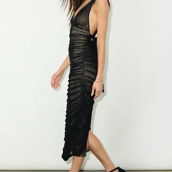 Lulus black illusion mesh stretch formal Midi Dress medium NWT - Image 4