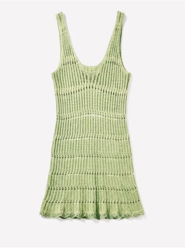Cecilia Prado Due Sage Green Gold Open Knit Sleeveless Cover Up Dress Sz L - Image 2
