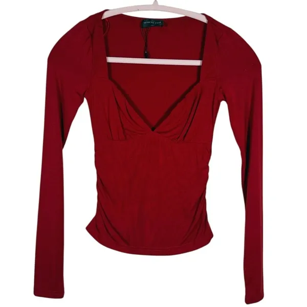 White Fox Sweetheart Ruched Long Sleeve Top Size XS Red Romantic Going Out Party - Image 2