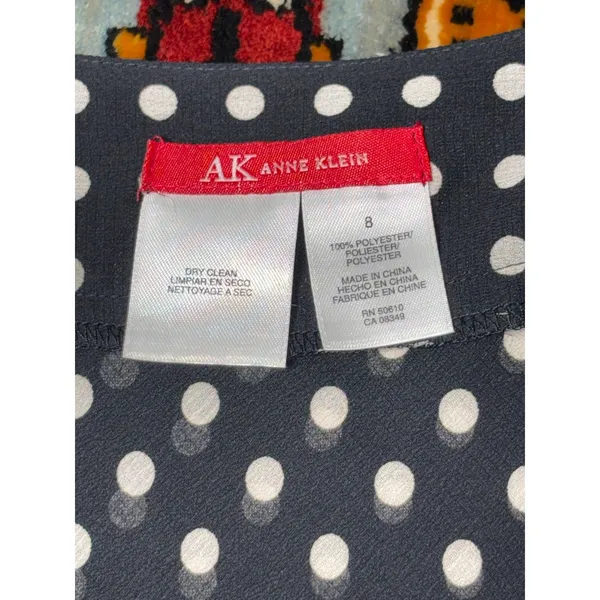 y2K Anne Klein Navy White Polka Dot Chiffon Flared Skirt Sz 8 - Image 9