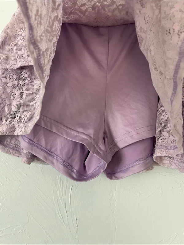 Lavender Lilac Lace Ruched Ruffle Skort Purple Size M - Image 3
