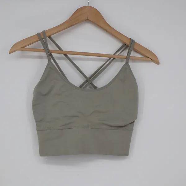 Sage Green Ribbed Seamless Strappy Back Sports Bra Yoga Crop Top XL - Image 2