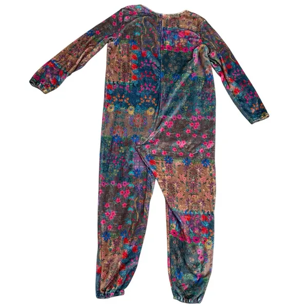Natural Life Floral Soft Fleece Pajama Jumpsuit Large Zip-up Boho Cozy Colorful - Image 4