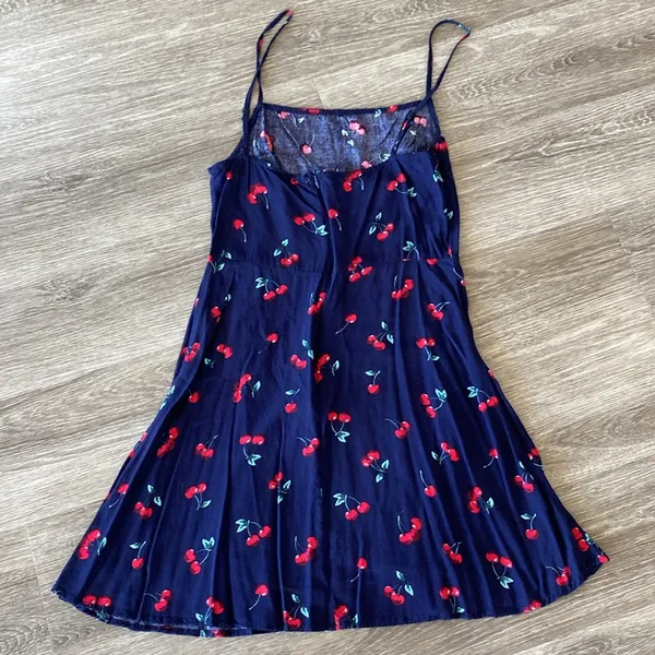 Y2k cherry fruit print mini dress navy blue summer sundress XS - Image 5