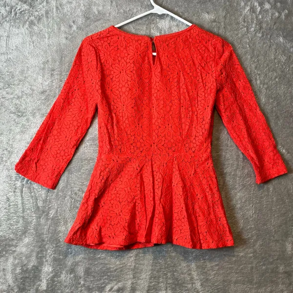 Moulinette Soeurs Anthropologie Flare Sleeve Lace‎ Peplum Blouse Orange Sz 0 - Image 4