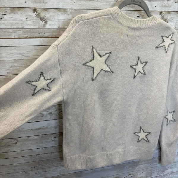 Rails Womens XS Sweater Cashmere Blend Virgo Gray White Stars Drop Shoulder - Image 5