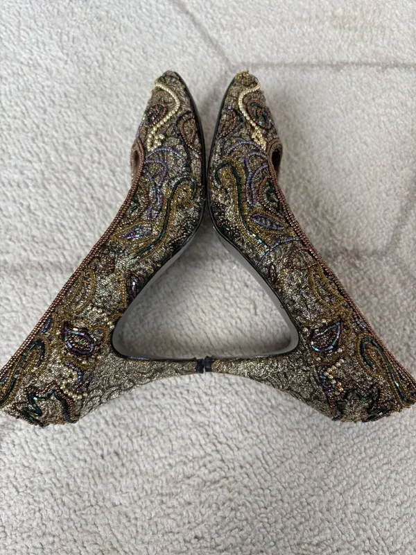 Vintage Valerie Stevens Beaded Paisley Heels Statement / Costume Theatre 7 - Image 5
