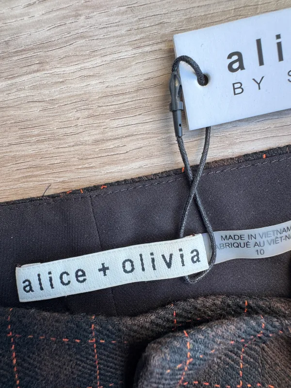 Alice + Olivia Dylan Plaid High Waist Pant Trouser Wide Leg Wool Side Stripe 10 - Image 5