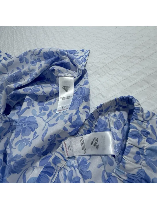 BedHead PJS Pajamas Blue Floral Print White Cotton Pants & Shirt Set NWT Large - Image 9