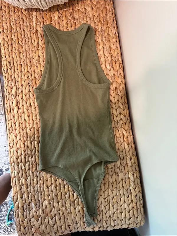 Abercrombie & Fitch Olive Green Ribbed Tank Bodysuit - Image 3