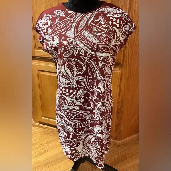 ZARA Paisley Textured Print Mini Shift Dress Burnt‎ Brick & White Size Small - Image 8