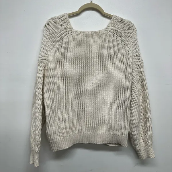 Anthropologie x Maeve V-Neck Sculptured Pullover Sweater - Off White - Image 8