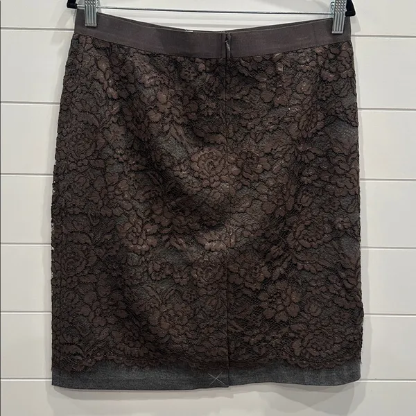 LOFT Chocolate/GREY Lace Pencil Skirt - Image 4