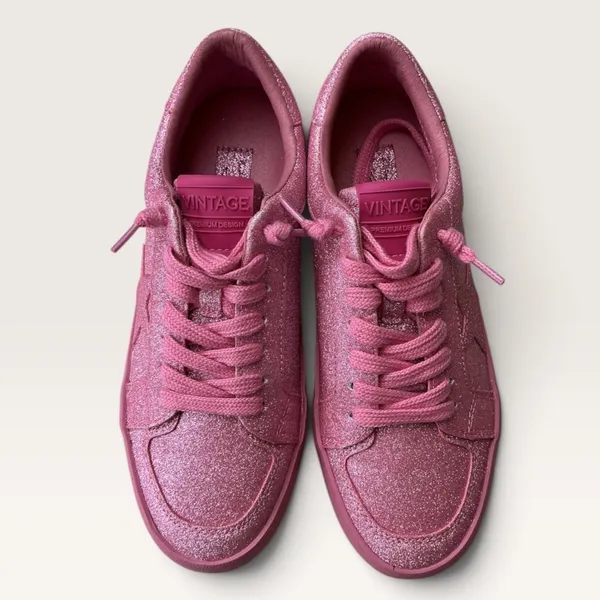 Vintage Havana Pink Glitter Low Top Sneakers Womens Size 6.5 Sparkly Lace Up - Image 3