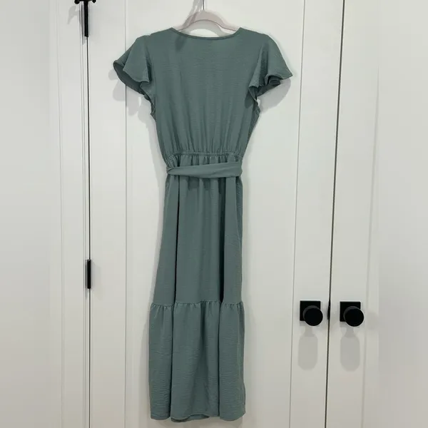 Lucky Brand Flutter Sleeve Midi Dress Small Sage Green Modest Church Fall Chic - Image 4