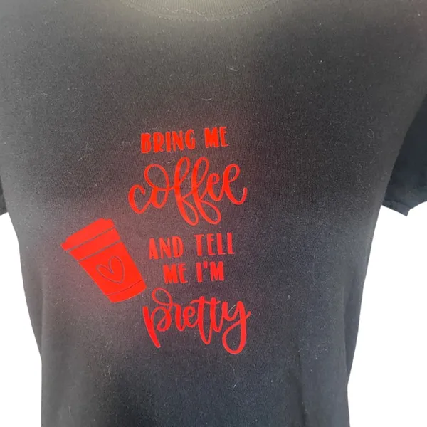 Gildan Black Graphic Bring me Coffee Short Sleeve T-Shirt Women Sz M - Image 3