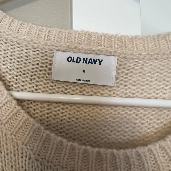 Old Navy Cream and Red Crew Neck Sweater with Nordic Pattern - Image 2