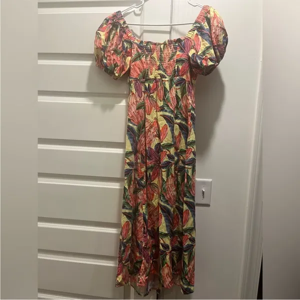 Farm Rio x Anthropologie Puff-Sleeve Sweetheart Linen‎ Midi Dress size XS - Image 8