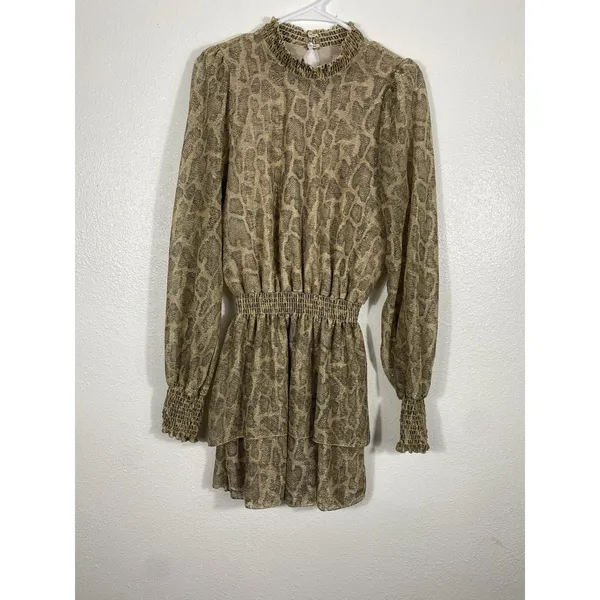 SHOW ME YOUR MUMU Russo Python Gold Shimmer Tiered Ruffle Mini Dress Sz S - Image 4