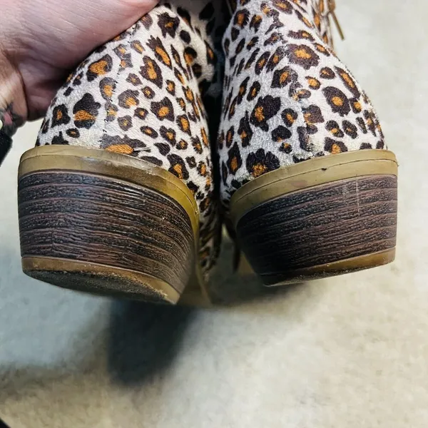 Women's Leopard Chunky Heels Ankle Boots Booties Round Toe Retro Party Shoe 7.5 - Image 9