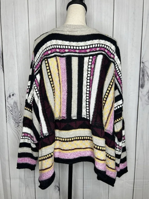Easel Mix Print Striped Wool Blend Slouchy Sweater Crew Neck Boho Sz M - Image 8