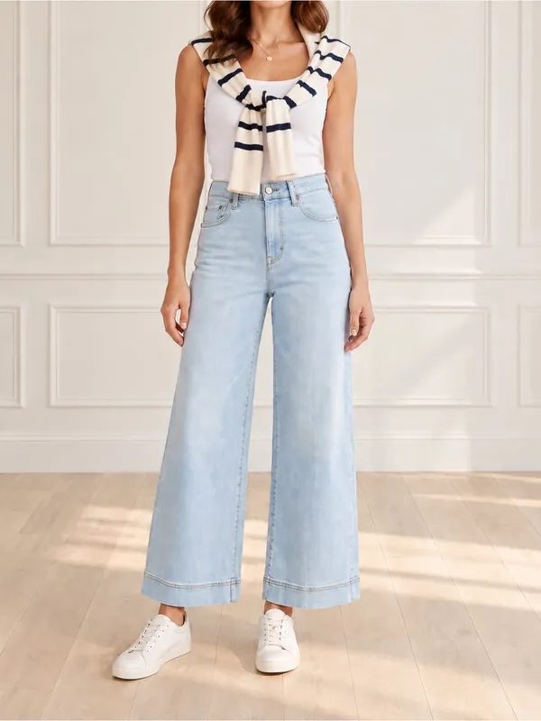 Maeve Anthropologie Jeans Sz 29 Light Wash High Rise Wide Leg Crop Stretch Denim - Image 9