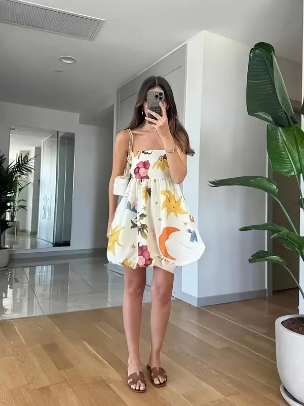NWT ZARA SHORT VOLUMINOUS PRINTED SUN DRESS 2986/141 in MULTI YELLOW. Size XL - Image 3