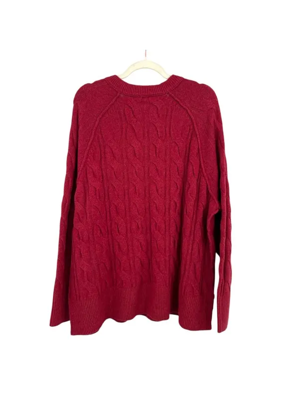 Aerie Burgundy Cable Knit Sweater Size Large NWT Classic Style Oversized Fit - Image 6