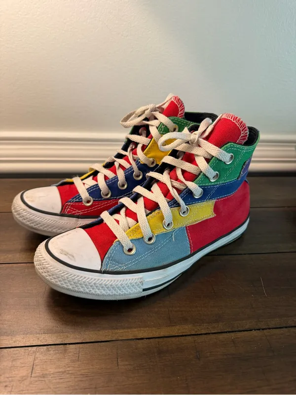 converse all star high top Women 7 Mens 5 Multi-Color Patch Work Color Block - Image 4