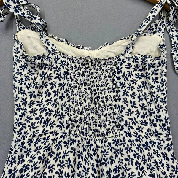 Reformation Christine Dress Navy Floral Tie Strap Mini Dress Size 6 USA Made - Image 9