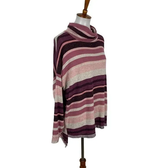 Altar'd State Pink Striped Cowl Neck Long Sleeve‎ Sweater Medium Boho Cozy Soft - Image 3