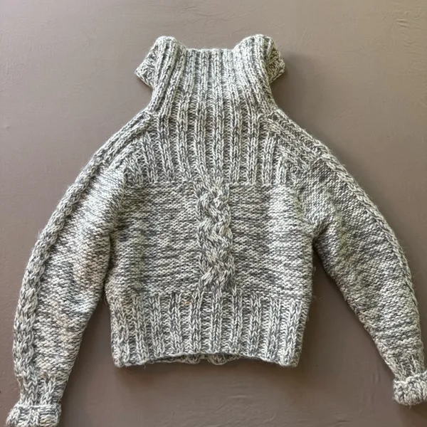 Chunky High Neck Wool Zip Up Sweater Gray - Image 3