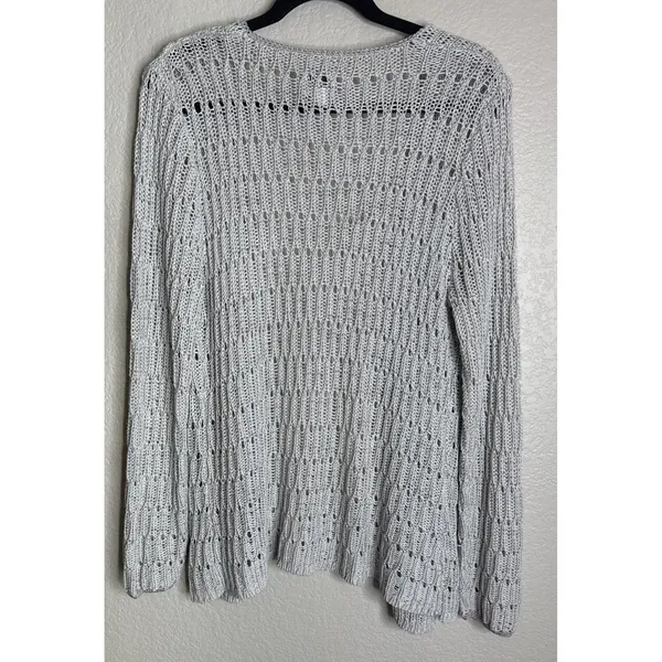 Chicos 3 US XL Silver Grey Open Front Sweater Knit Cardigan Career Travel Preppy - Image 2