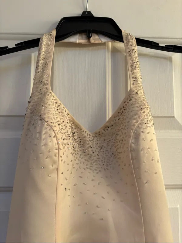 Morgan & Co Butter Yellow Beaded Halter Dress - Image 2