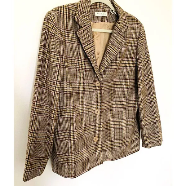 VTG Amanda Smith Wool Check Plaid Blazer Shoulder Pads Preppy Clueless Jacket 16 - Image 9