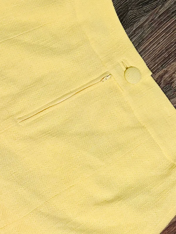 H & M Yellow Tweed Lined Mini Skirt 12 Bright Preppy - Image 5