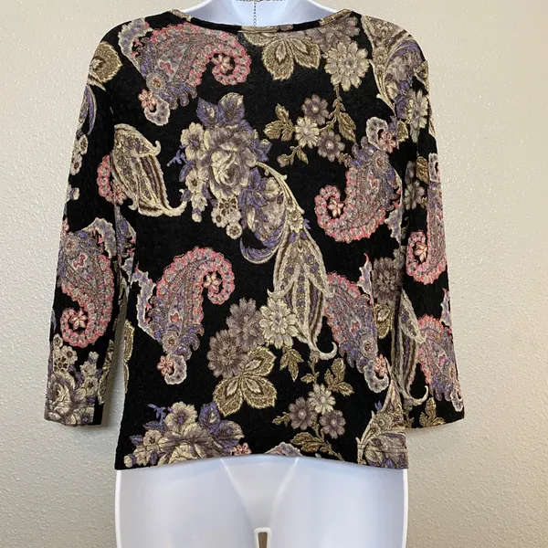 Black Paisley 3/4 Sleeve Top Large Fairy Grunge Whimsigoth Witchy Y2K 2000s - Image 2