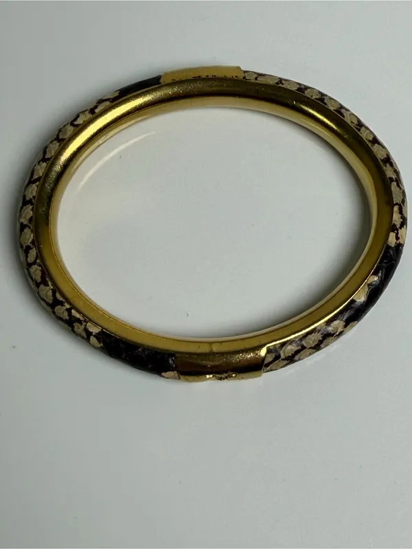 Tory Burch Women’s Leather Inlay Snake Print Gold Double T Bangle Bracelet - Image 10