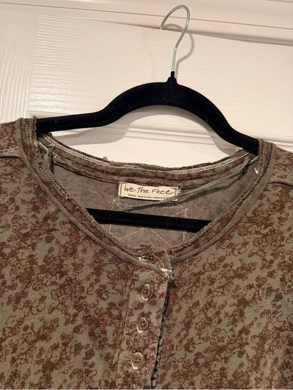 NWOT Free People We The Free Size S Floral Stripe Henley Top Long Sleeve Boho - Image 4