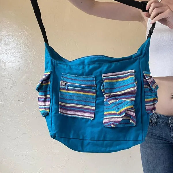 Multicolored Messenger Bag Blue - Image 2