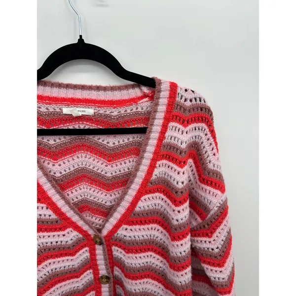 Maurices‎ Pink Chevron Knit Button Down Cardigan Sz L Boho Retro Cozy Chunky - Image 5